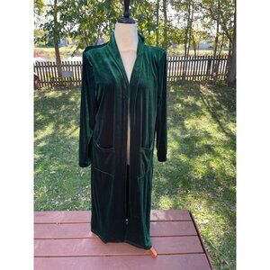 Velvet Green Long Duster Cardigan With Pockets Womens 2XL 95% Polyester 5% Elast